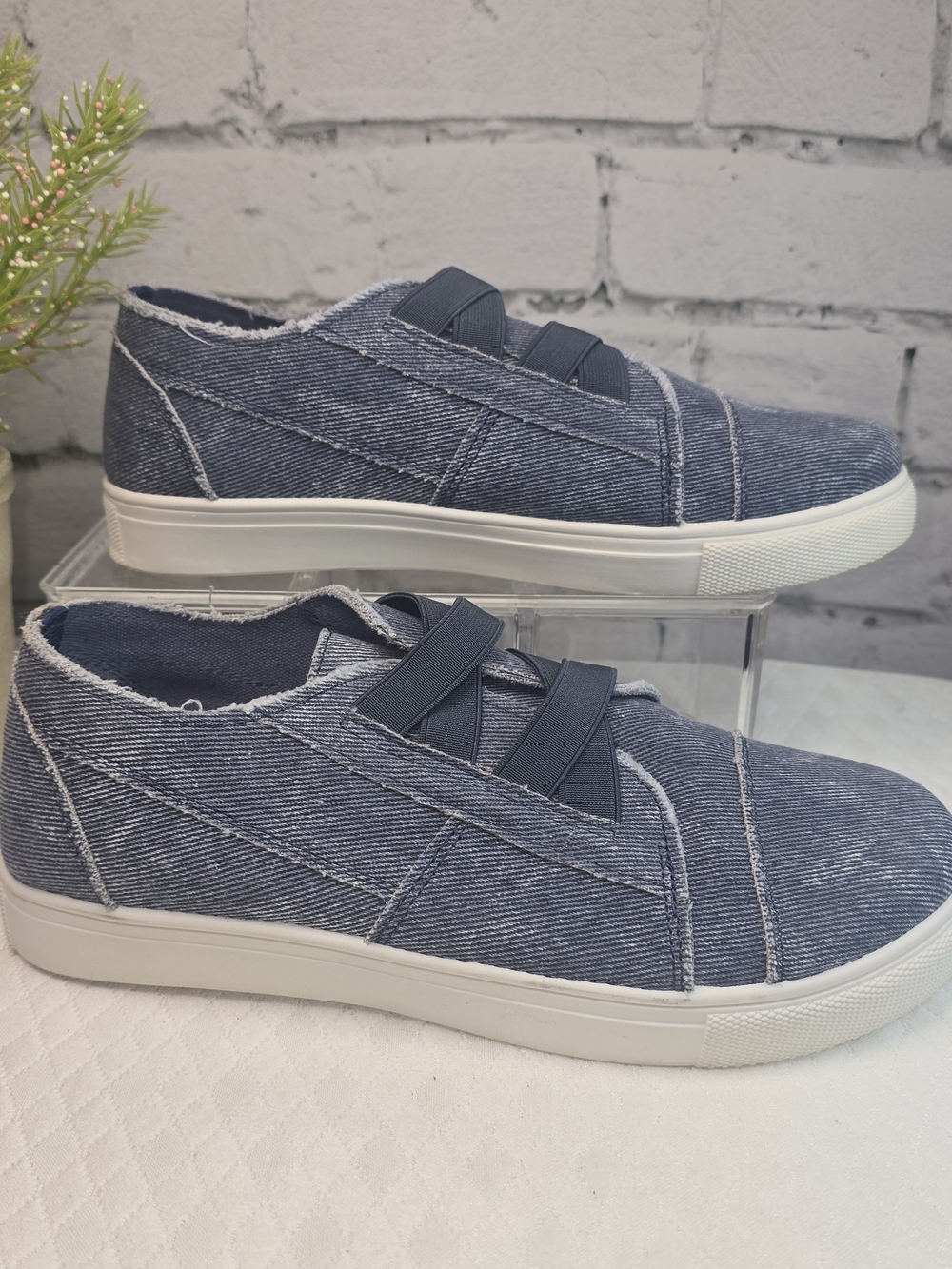 WOMENS OUTWOODS SLIP-ON CANVAS SNEAKERS DENIUM CASUAL VACATION COMFORT 8